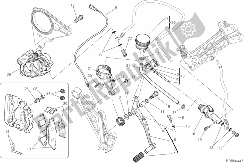 Toutes les pièces pour le Système De Freinage Arrière du Ducati Diavel USA 1200 2012